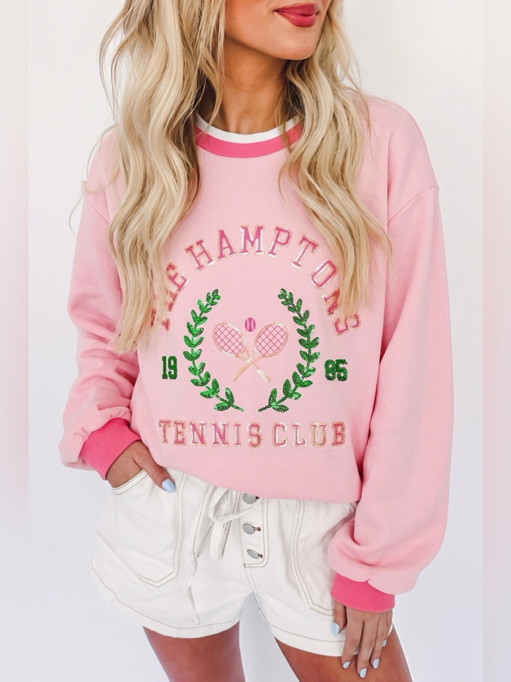 Embroidered Tennis Club Crew Neck Pullover Sweatshirt